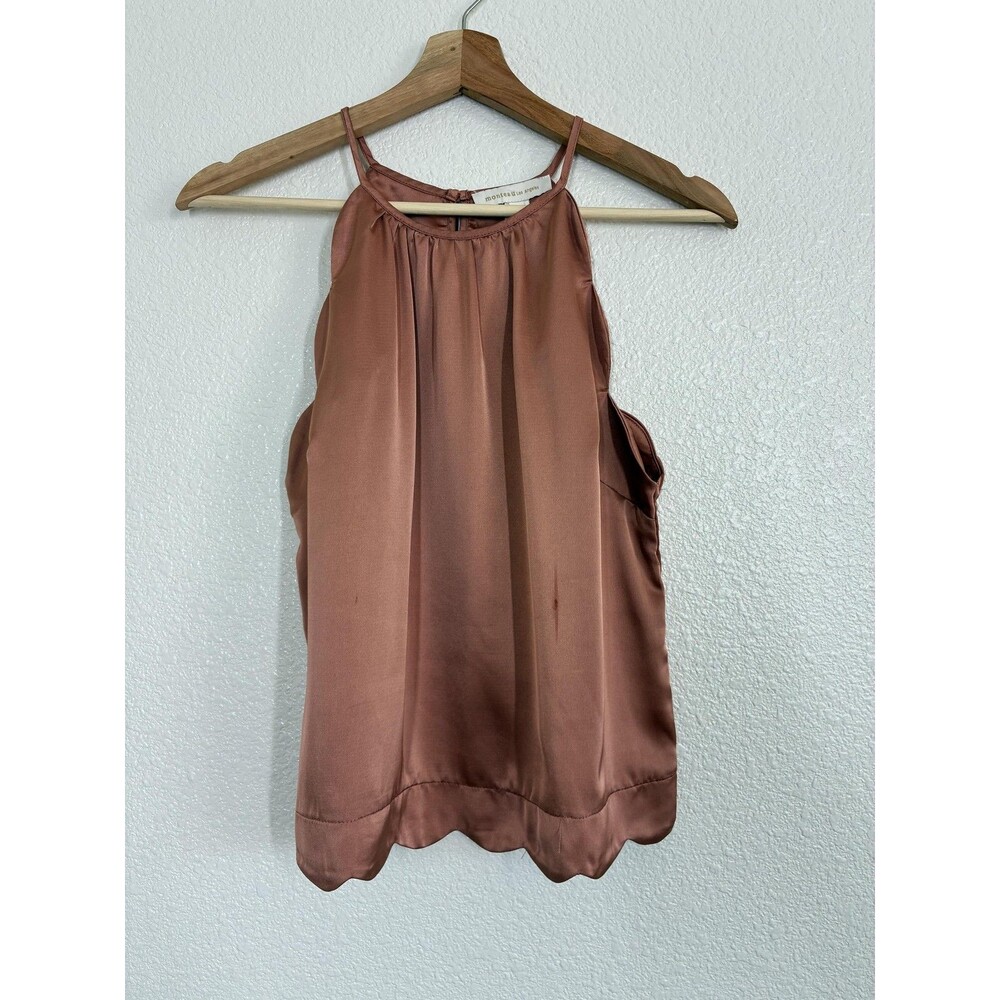 Monteau anthropologie Tank Top Medium Pink Satin Scallop Hem Halter Camisole